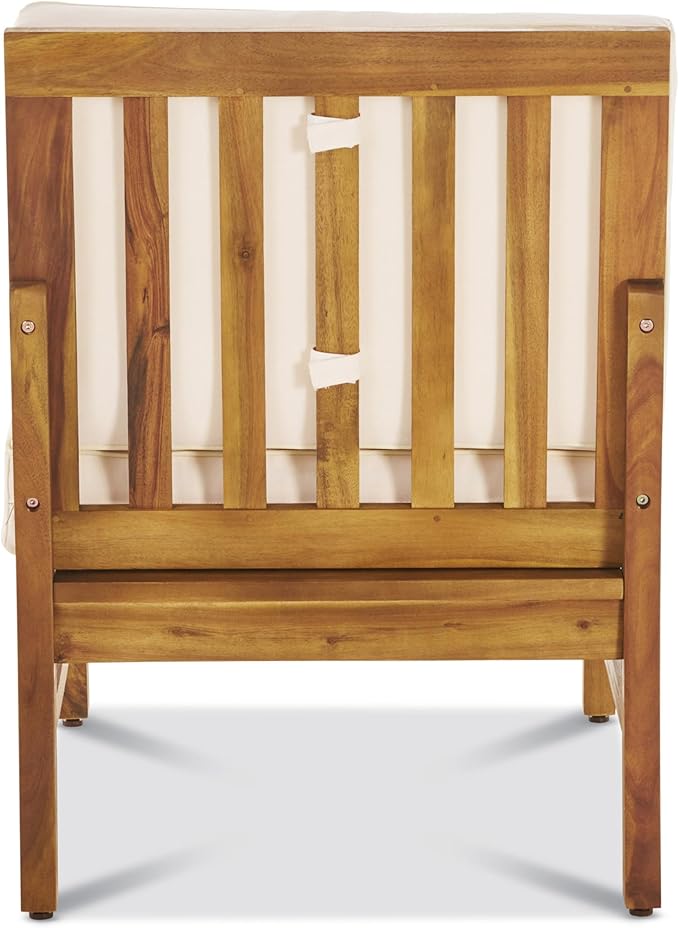 Christopher Knight Home Outdoor Acacia Wood Armless Chair, Teak, and Cream - Photo 5