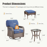 5 Pieces Patio Furniture Set, All Weather Wicker Swivel Rocker Patio Chairs with Ottomans Rattan Side Table - Photo 2