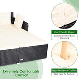 COSTWAY Outdoor Patio Rattan Daybed, Sponge Cushioned Loveseat Sofa with 4 Pillows, Wicker Furniture Sunbed for Balcony - Photo 8