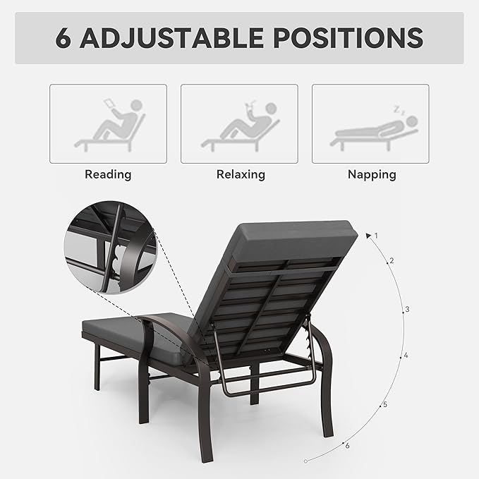 3 Pieces Patio Chaise Lounge Set Aluminum Outdoor Lounge Chair Adjustable Backrest Patio Chaise Lounge Chair Armrest Lounge Chair Set with Side Table for Backyard Porch Beach Lawn Black