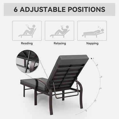 3 Pieces Patio Chaise Lounge Set Aluminum Outdoor Lounge Chair Adjustable Backrest Patio Chaise Lounge Chair Armrest Lounge Chair Set with Side Table for Backyard Porch Beach Lawn Black
