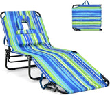 GYMAX Tanning Chair, 330lbs Beach Lounge Chair with Face Hole, Washable Pillow & Carry Strap - Photo 1