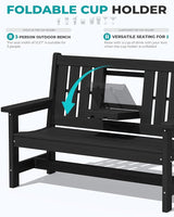 SERWALL Outdoor Bench with Cup Holder, 58" HDPE Garden Park Bench Suitable for 3 Person - Photo 6