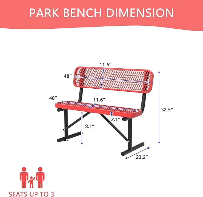 4/6/8 Feet Park Bench for Outside Heavy Duty Metal, Garden Benches Outdoor Bench with Backrest & Portable Frame - Photo 3