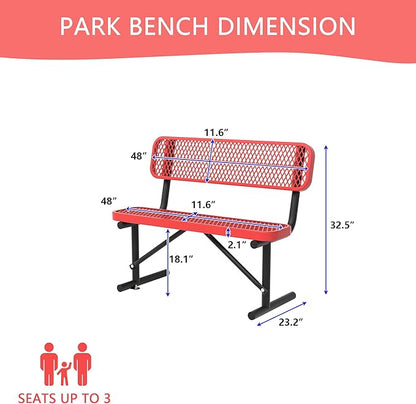 4/6/8 Feet Park Bench for Outside Heavy Duty Metal, Garden Benches Outdoor Bench with Backrest & Portable Frame, for Shopping Malls Stores Parks Patios Decks, Red