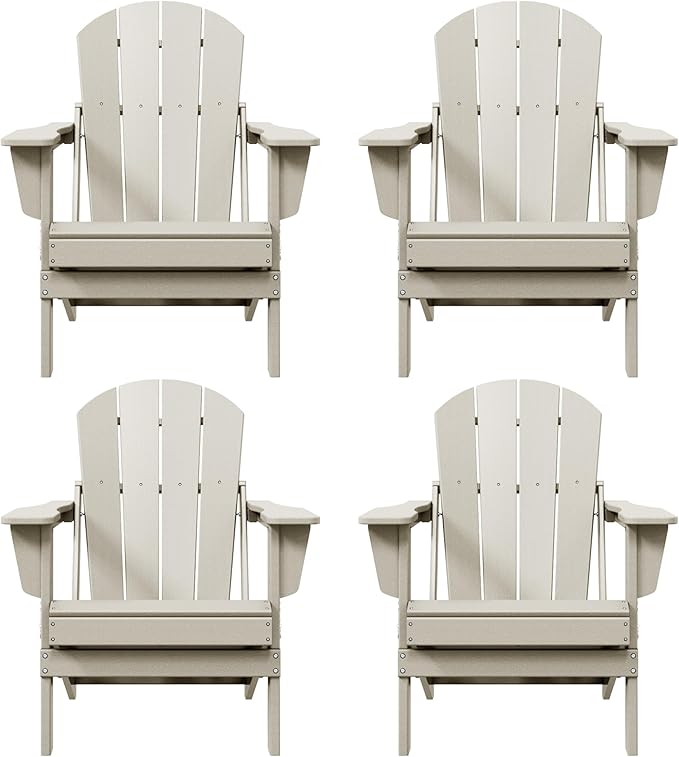 WO WESTIN OUTDOOR HDPE Laguna Outdoor Folding Poly Adirondack Chair (Set of 4), Sand