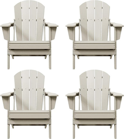 WO WESTIN OUTDOOR HDPE Laguna Outdoor Folding Poly Adirondack Chair (Set of 4), Sand