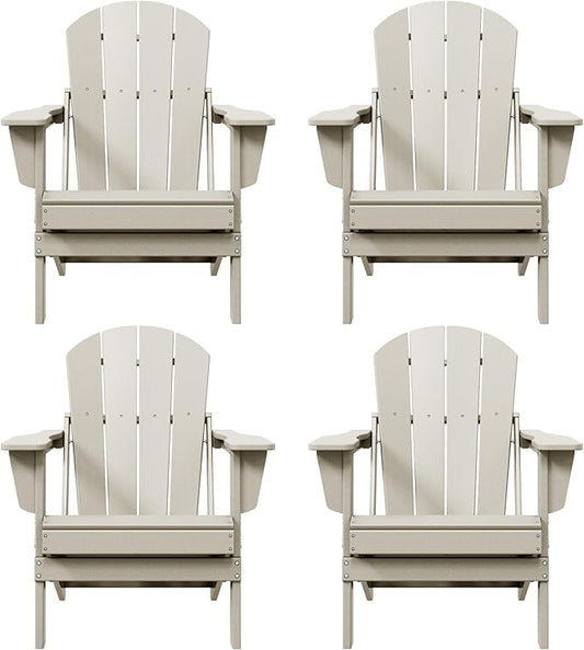 WO WESTIN OUTDOOR HDPE Laguna Outdoor Folding Poly Adirondack Chair (Set of 4), Sand