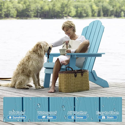 MXIMU Folding Adirondack Chair for Outdoor: Easy Assembly Adirondack Chairs Set of 2 - Composite Plastic Fire Pit Chairs - All Weather Plastic Chair for Outside Patio Lawn Garden Backyard Use