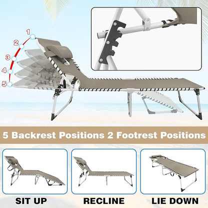Sun Tanning Chair with Face Hole 5-Position Folding Lounge Chair Outdoor with Portable Beach Table for Poolside Sunbathing Camping Lawn Backyard
