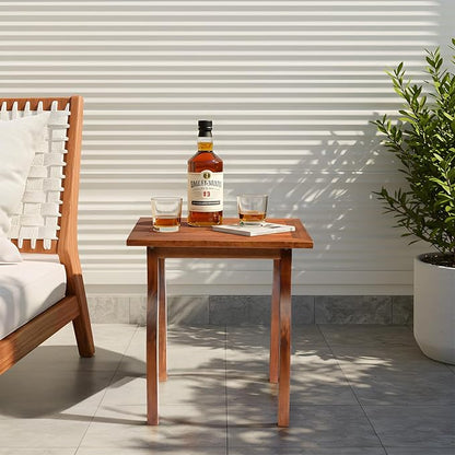 Outvita Outdoor Side Table, Acacia Wooden End Table Small Coffee Table for Patio Balcony Garden Living Room Bedroom Sturdy (Striped Tabletop- Curved Legs)