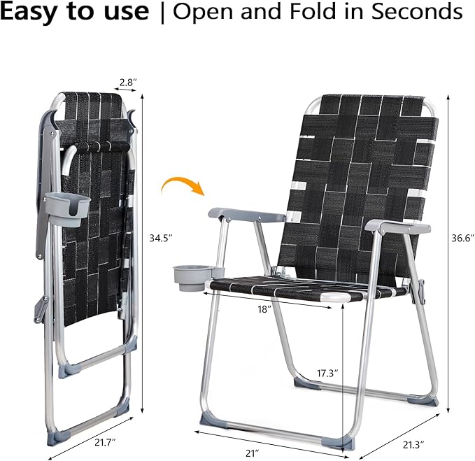 VINGLI Aluminum Patio Lawn Chairs Folding Set of 2 with Detachable Cup Holder - Photo 3