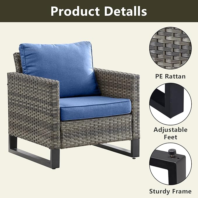 Rilyson Wicker Outdoor Patio Furniture Set - 6 Piece Patio Conversation Set with 2 Armrest Chairs, 2 Rattan Ottoman - Photo 5