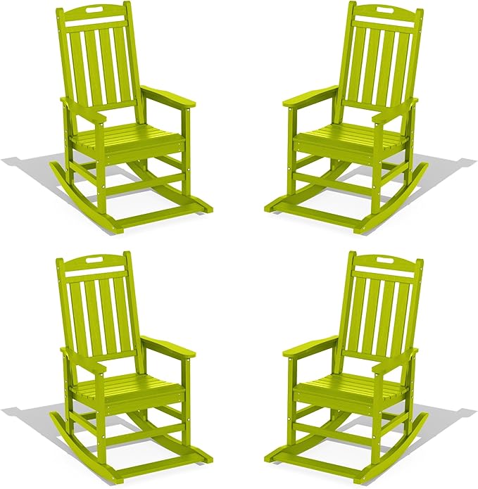 LOUNZY HDPE Outdoor Rocking Chairs Set of 4, Lime