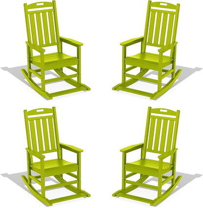LOUNZY HDPE Outdoor Rocking Chairs Set of 4, Lime
