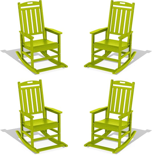 LOUNZY HDPE Outdoor Rocking Chairs Set of 4, Lime