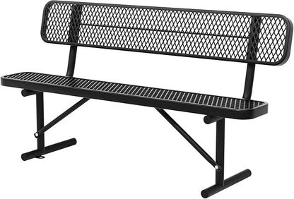 4/6/8 Feet Park Bench for Outside Heavy Duty Metal, Garden Benches Outdoor Bench with Backrest & Portable Frame, for Shopping Malls Stores Parks Patios Decks, Black