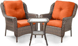 3 Piece Patio Brown Wicker Chairs with Side Table - Outdoor High Back Heavy Duty All-Weather Lawn Dining Rattan Chair - Photo 1