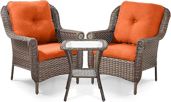 3 Piece Patio Brown Wicker Chairs with Side Table - Outdoor High Back Heavy Duty All-Weather Lawn Dining Rattan Chair - Photo 1