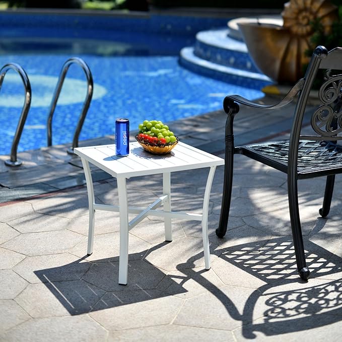 Outdoor Steel Side Table End Table for Patio, Backyard, Pool, Indoor Companion, Easy Maintenance and Weather Resistant - Photo 2