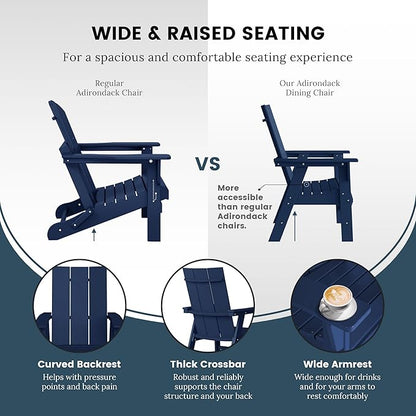 WO WESTIN OUTDOOR HDPE Shoreside Modern Curveback Adirondack Dining Chair,Navy Blue