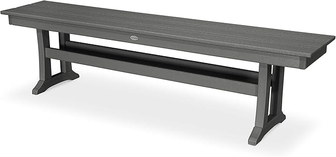 POLYWOOD Farmhouse Backless 65-Inch Outdoor Bench, HDPE Resin Patio Dining Garden Porch Furniture, Slate Grey - Photo 1