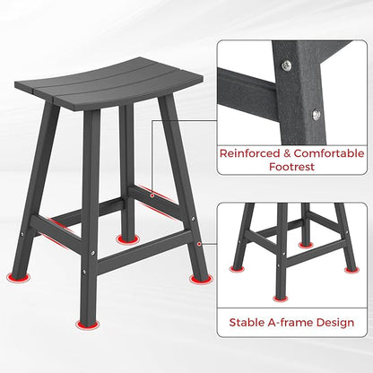 Costaelm All-Weather Bar Stools Set of 3, 24" Height Outdoor Bar Stools, Adirondack Poly Patio Bar Stool for Patio, Deck, Kitchen Counter and Garden, Gray