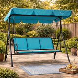 Kozyard 3-Person Outdoor Canopy Porch Swing Chair, Breathable Textilene Armrest Seat, Adjustable Shade - Photo 1