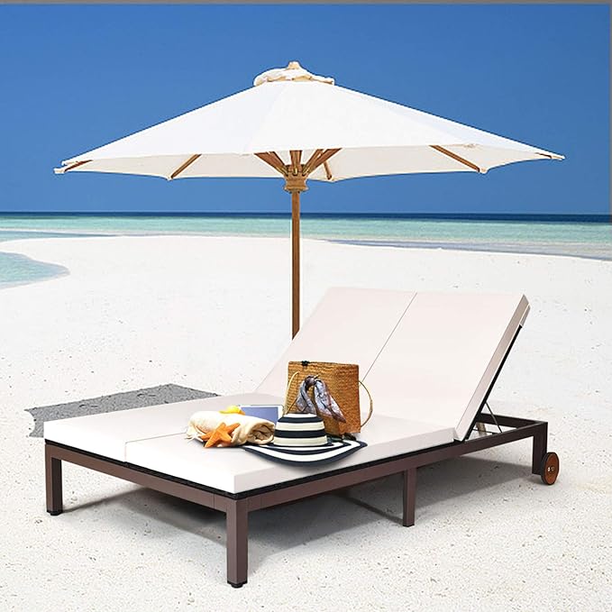 DORTALA 2-Person Patio Rattan Recliner Chair W/Wheels & Cushion - Photo 7