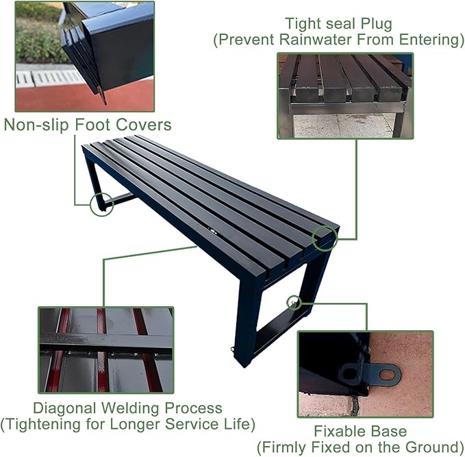 Outdoor Metal Garden Bench - Weatherproof Park Bench for Lawn, Patio, and Yard - Supports up to 800 Pounds, 47 Inch Length