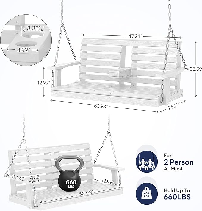KINGYES Outdoor Hanging Porch Swing Set of 4, Waterproof Swing with Cup Holders for Courtyard & Garden - Photo 3
