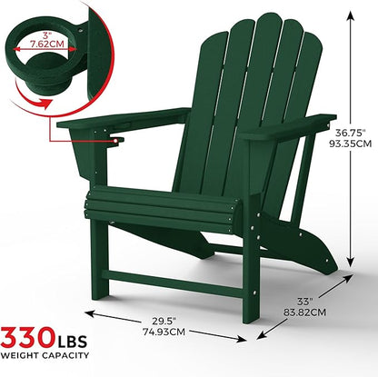Costaelm Lakeview Outdoor Patio HDPE Adirondack Chair with Cup Holder, Dark Green