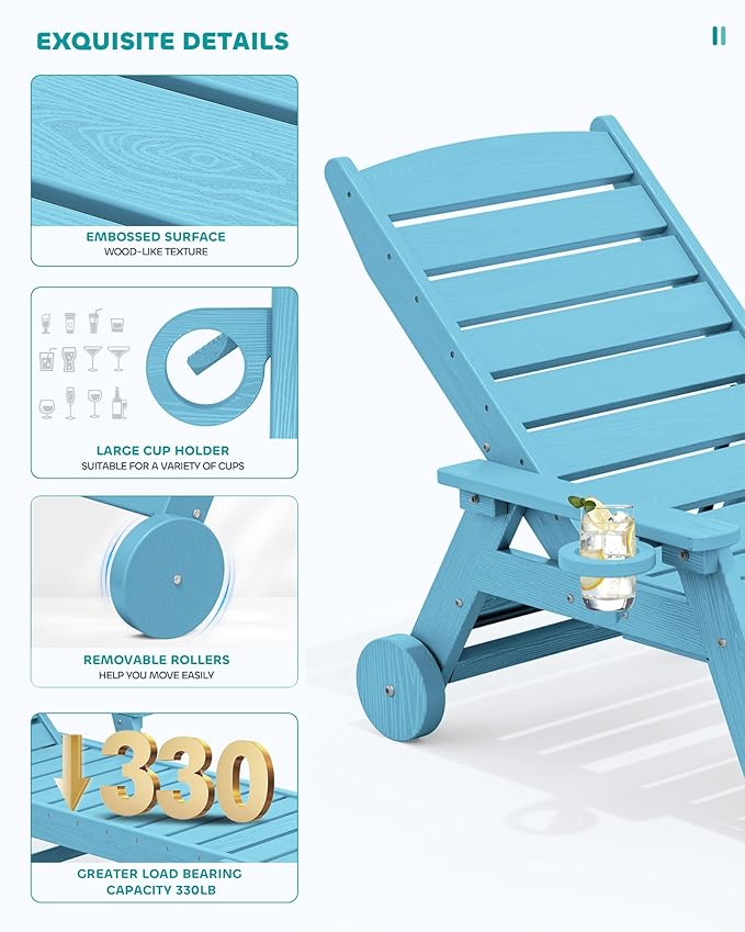 SERWALL Patio Chaise Lounge Chair, 78'' Long HDPE 5 Positions Adjustable Outdoor Lounger - Photo 5