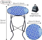 2PCS 12 Inch Small Outdoor Side Table with Blue-White Mosaic, Glass Mosaic Patio Table Indoor - Photo 3