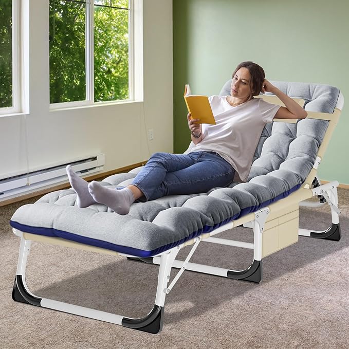 ABORON Heavy Duty Tanning Chair, Outdoor 5-Position Folding Chaise Lounge Chair with Pad - Photo 2