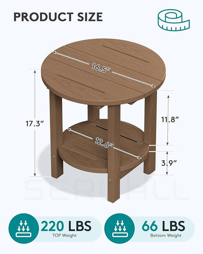 SERWALL Round Adirondack Side Table, 16.5" Double Outdoor Side Table, HDPE Small End Tables for Backyard Pool Porch Garden Lawn, Brown