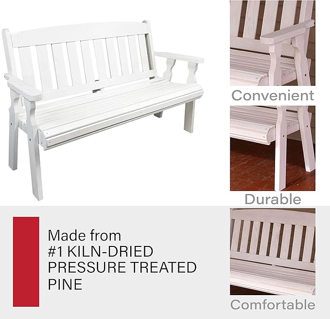 Amish Casual Outdoor Heavy Duty 800 LB Mission Pressure Treated Garden Bench(4 Foot, Semi-Solid White Stain)