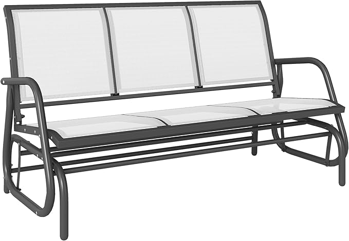 Outsunny 3-Person Patio Glider Bench, Outdoor Porch Glider Swing with 3 Seats, Breathable Mesh Fabric, Metal Frame - Photo 1