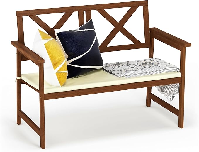 Furinno FG18113C Tioman Hardwood Outdoor Patio Furniture X-Back Bench Bench in Teak Oil, 1, Natural