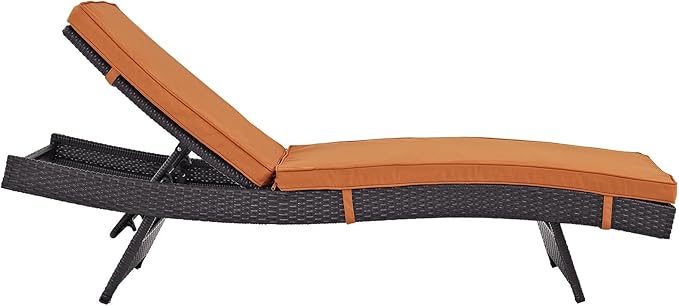 Modway Convene Wicker Rattan Outdoor Patio Chaise Lounge Chairs in Espresso Orange - Set of 2
