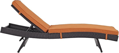Modway Convene Wicker Rattan Outdoor Patio Chaise Lounge Chairs in Espresso Orange - Set of 2