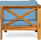 roomfitters Outdoor X-Back 3-Seater Sectional Sofa with Acacia Wood Frame and Cushions, Blue - Photo 6