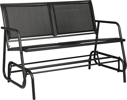 2-Person Outdoor Glider Bench - Patio Loveseat Swing Chair with Textilene Fabric & Powder-Coated Steel Frame - for Backyard, Garden, Deck (Black)