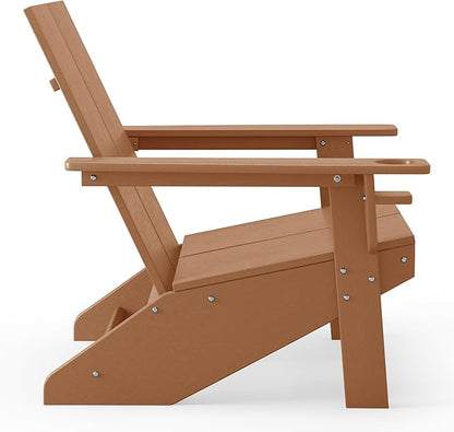 WestinTrends Riviera Outdoor HDPE Modern Adirondack Chair with Cup Holder, Teak