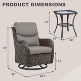 Rilyson Wicker Rocking Chair Swivel Chairs - 3 PC Rocker Patio Furniture Set Rattan Rocking Bistro Sets with Glass Top - Photo 5