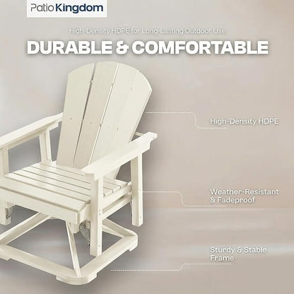 HDPE Outdoor Swivel Glider Chair Set of 2 with Folding Side Table & 9FT Patio Umbrella, Adirondack Wooden Textured Swivel Chairs for Porch, Balcony, Poolside, Backyard (White)