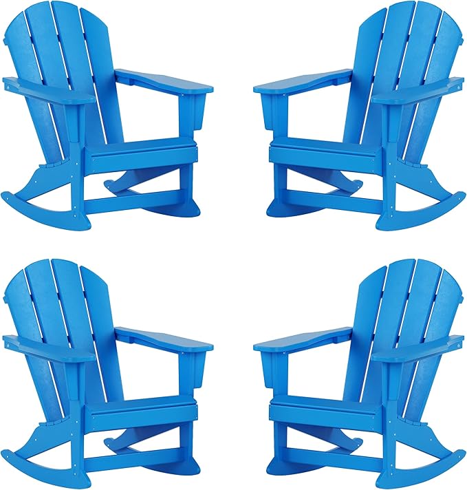 WestinTrends Malibu Outdoor Patio Porch Rocking Adirondack Chair (Set of 4), Pacific Blue