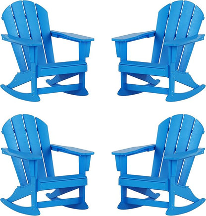 WestinTrends Malibu Outdoor Patio Porch Rocking Adirondack Chair (Set of 4), Pacific Blue
