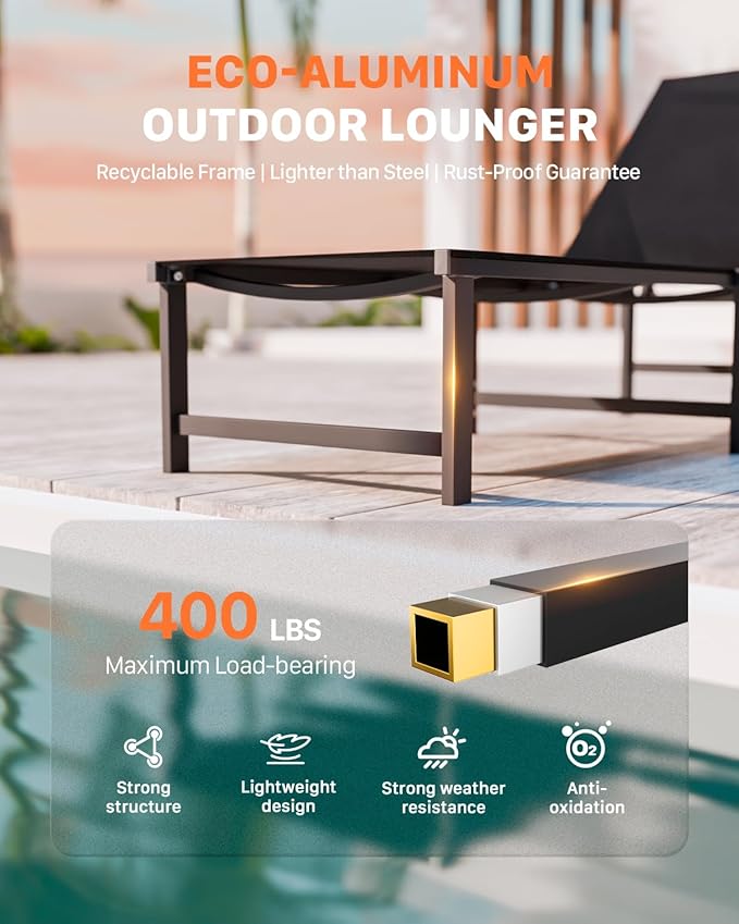 Chaise Lounge Chair Outdoor, Aluminum Patio Lounge Chairs Set of 2 - Photo 5