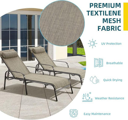 EROMMY Patio Chaise Lounge, Set of 2 Outdoor Lounge Chair, for Beach Pool Sunbathing Lawn Pool Lounge Chairs Outside Tanning Chairs for All Weather